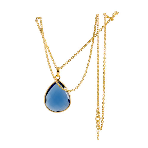 Halsband Maja Golden Bleu i guldpläterat silver och en blå sten i tillverkad kvarts likt safir