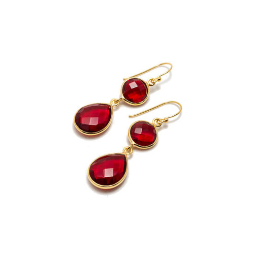 Sellma Golden Ruby örhänge i guldpläterat silver med sten i tillverkad kvarts